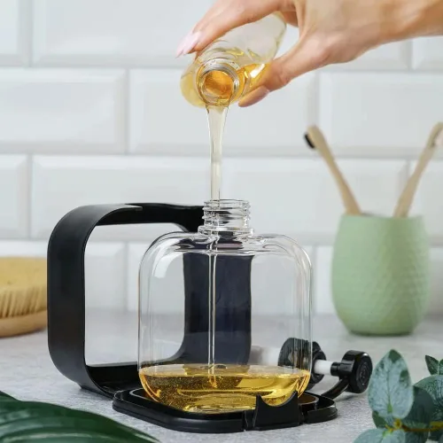 Vista 4 de Dispensador de jabón de manos para baño, dispensador moderno de jabón para platos para fregadero de cocina, recipiente de jabón líquido con bomba