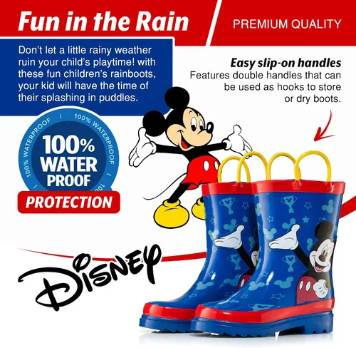 Vista 4 de Disney Botas de lluvia de goma para niños pequeños con estampado de personajes de Mickey Mouse (niños pequeños)