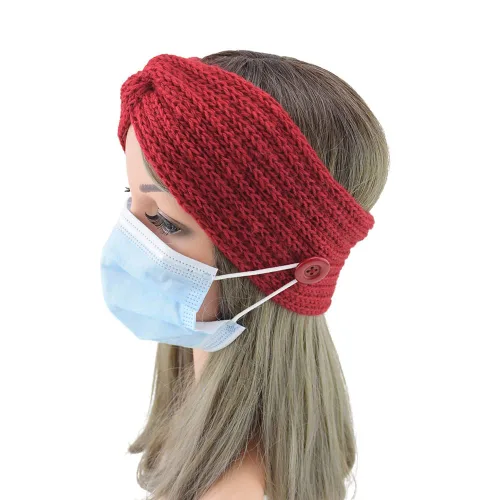 Vista 6 de Calentadores de orejas para mujer, diademas de invierno con botones para máscara, bandas de punto de ganchillo