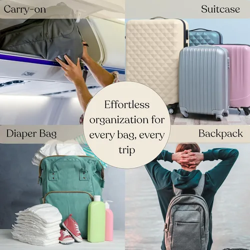 Vista 6 de Juego de 9 cubos de equipaje Organizador de maleta, bonitos cubos de embalaje, organizador de bolsas de viaje para equipaje con artículos