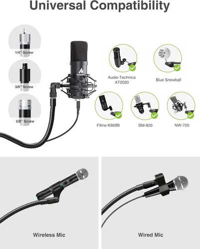 Vista 3 de Elitehood Soporte de micrófono plegable de aluminio, 82 pulgadas de alto y altura ajustable, soporte de micrófono con soporte de clip para micrófono