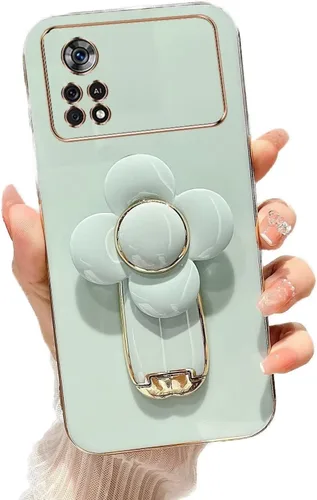 Vista 9 de Miagon - Funda con soporte para Xiaomi Redmi A1, galvanizado suave TPU protector delgado a prueba de golpes con molinete giratorio soporte de flores