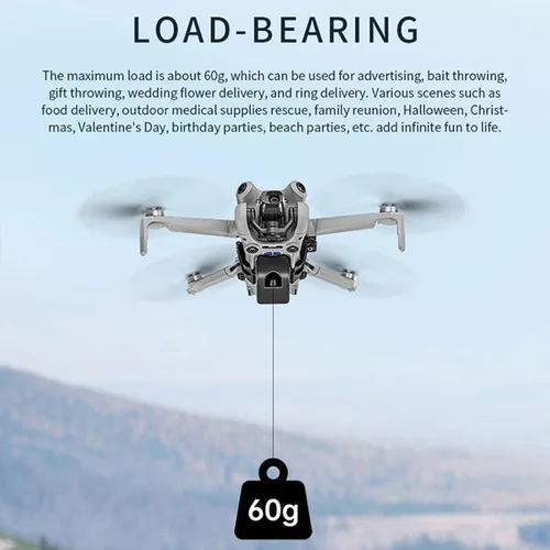 Vista 5 de Airdrop - Dispositivo de liberación de entrega de transporte de carga útil para DJI Mini 4 Pro Drone Thrower Airdrop Sistema de caída para Mini 4