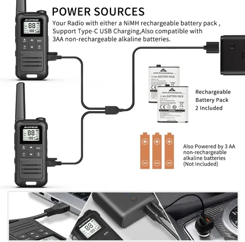 Vista 4 de Walkie Talkies de Largo Alcance Recargables para Adultos, Baofeng F22 FRS Radio Walky Talky Walkie-Talkie Familiar con Linterna Batería de 1400 mAh