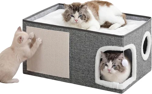 Vista 9 de Camas para gatos de interior, cama grande para gatitos con Gris