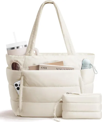 Vista 17 de Bolsa Tote Acolchada para Mujeres, Bolsa de Mano de Trabajo Ligera y Esponjosa para Maestras y Enfermeras, Bolsa de Hombro Acolchada para Escuela