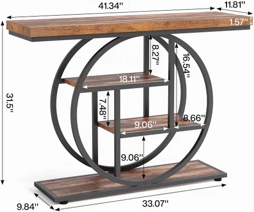 Vista 2 de LITTLE TREE Mesa consola, mesa de entrada de 4 niveles, mesa de sofá industrial de 41.3 pulgadas para sala de estar, mesa de pasillo de vestíbulo