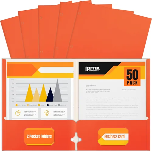 Vista 9 de Better Office Products Carpetas portafolio de dos bolsillos, paquete de 50 unidades, color negro, carpetas de papel tamaño carta, 50 piezas