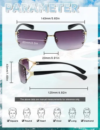 Vista 3 de MASDUN Elegantes gafas de sol rectangulares sin marco sin marco para mujer rodeadas de diseñador de moda para hombres