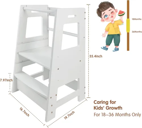 Vista 3 de DEARYOU Taburete para niños pequeños, taburete de cocina para niños pequeños, taburete auxiliar de cocina para niños pequeños, taburete