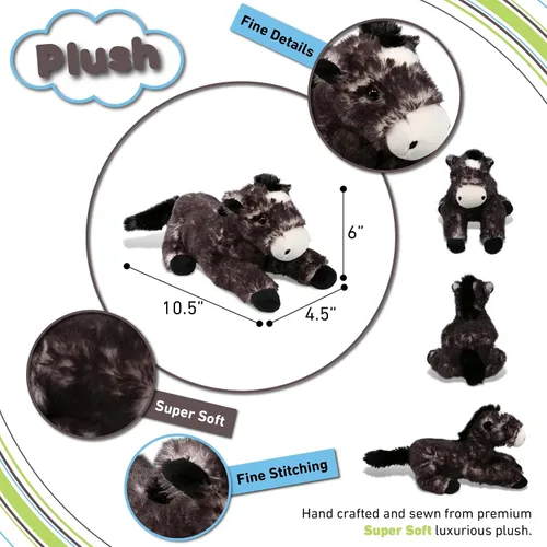 Vista 3 de DolliBu - Caballo de peluche negro suave y abrazable, adorable juguete de juego para niños y niñas, lindo regalo de animales de granja para niños