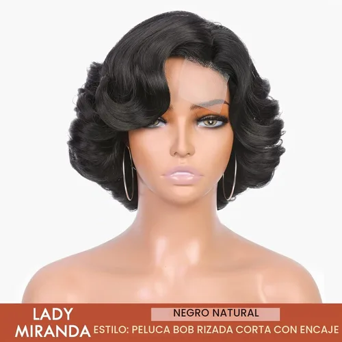 Vista 2 de Lady Miranda Peluca corta rizada Bob peluca sintética de onda suelta