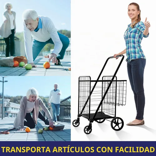 Vista 9 de BIEAMA Carrito de compras plegable, carrito de comestibles de capacidad de Carrito + Cesta