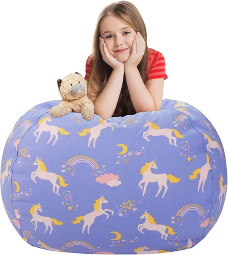 Vista 28 de Aubliss - Silla de almacenamiento para peluches en forma de puf (Estrella Aqua, Mediana (32"))