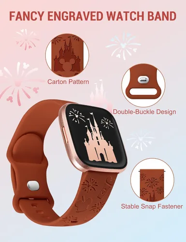 Vista 2 de Correa grabada de dibujos animados compatible con Fitbit Versa 2 Band/Versa Lite/Versa Band para mujer, lindas correas de repuesto de silicona