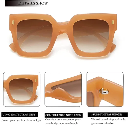 Vista 4 de SDINM Gafas de sol cuadradas de gran tamaño vintage para mujer, a la moda, de lujo, grandes, protección UV400