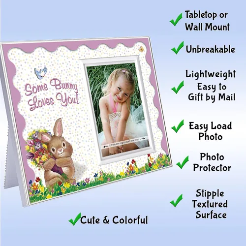 Vista 2 de Some Bunny Loves You - Marco para fotos de Pascua, tamaño para mesa de 8.25 x 7 pulgadas y capacidad para fotos de 3.5 x 5 pulgadas, fácil de carga