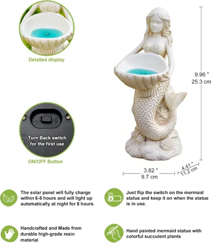 Vista 4 de Nacome Estatuas Solares de Sirenas Sirenas de Pájaros para Jardín: Estatuas al Aire Libre Adornos para Decoraciones Exteriores Arte de Patio Césped