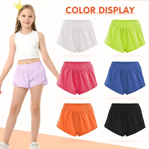 Vista 4 de Pantalones cortos deportivos para niñas, de secado rápido, con bolsillo con cremallera, para adolescentes y niños, pantalones cortos deportivos