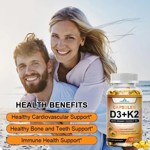 Vista 5 de TheraSuva Vitamina D3 de alta potencia 5,000 UI + K2 - Vegana, sin OMG, con aceite de coco orgánico para una mejor absorción - Soporte óseo