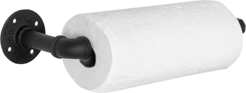 Vista 3 de MyGift Soporte para toallas de papel para debajo del gabinete, soporte para toallas de papel, montaje en pared, tubo industrial negro mate colgante