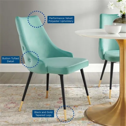 Vista 8 de Modway EEI-3907-MIN Adorn - Silla auxiliar de comedor de terciopelo copetudo, color menta
