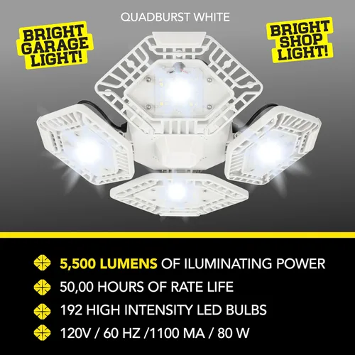 Vista 5 de Bell+Howell QUADBURST - Bombillas LED de techo de 80 W, 5500 lúmenes, 4 paneles deformables de aluminio para interiores, dormitorios, luces