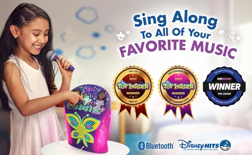 Vista 2 de eKids Disney Encanto - Máquina de karaoke con altavoz Bluetooth con micrófono para niños, con puerto USB para reproducir música, fácil acceso a