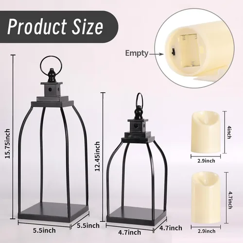 Vista 2 de DARJEN Farol Moderno de Granja para Decoración de Exteriores e Interiores - Faroles de Vela de Metal Negro de 15'' 12'' para Navidad, Faroles