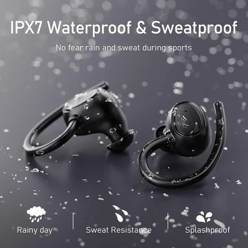 Vista 5 de Auriculares inalámbricos, auriculares Bluetooth 5.1, auriculares deportivos inalámbricos Bluetooth en la oreja, auriculares con cancelación de ruido