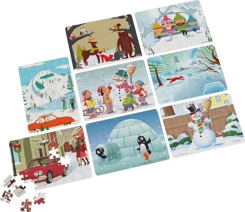 Vista 6 de Paquete de rompecabezas de 24 piezas, paisaje de ilustración de nieve de invierno navideño, 1000, 500, 300, 100, 48, 24 piezas, para niños y adultos