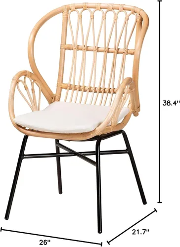 Vista 3 de bali & pari Caelia - Silla de comedor moderna bohemia de ratán natural y metal negro