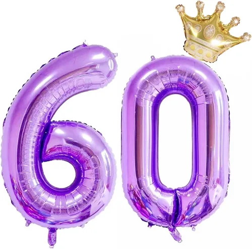 Vista 8 de Globos rosa claro del número 60 de 40 pulgadas con corona, globos de cumpleaños 60 para mujeres, decoraciones de cumpleaños de 60 pulgadas, globos