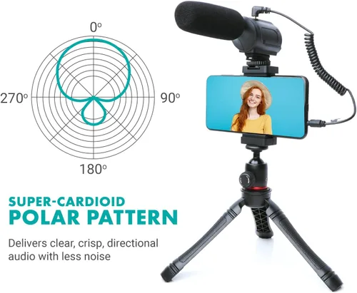 Vista 5 de Movo uVlogger - Kit de vlogging compatible con Android/USB-C Accesorios para smartphones: trípode, montaje, luz LED y micrófono de escopeta
