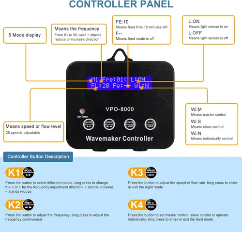Vista 4 de 2100GPH - Fabricante de ondas para acuario con controlador Mini DC 24V 12W Powerhead con montaje magnético, Wavemaker con pantalla LED para tanque