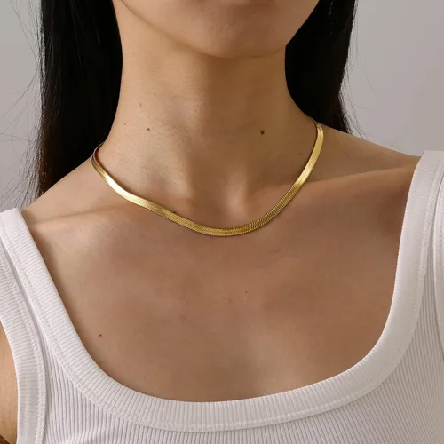Vista 4 de Delicado collar de cadena para mujer, chapado en oro de 18 quilates, gargantilla de disco de moneda, collar simple de cadena trenzada con cuentas