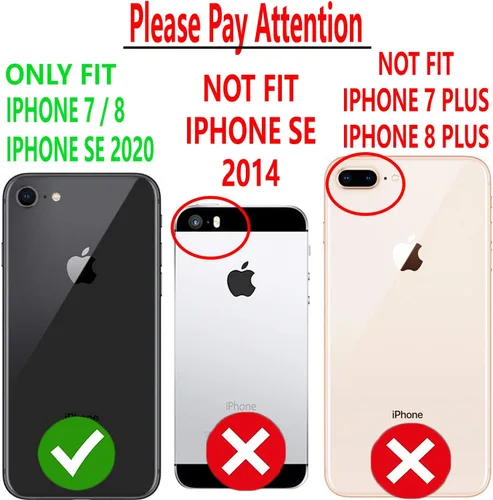 Vista 2 de STARSHOP - Funda para iPhone 8, iPhone 7, con protector de pantalla de vidrio templado incluido, cartera de piel sintética, a prueba de golpes