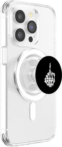 Vista 4 de PopSockets MagSafe PopGrip para iPhone con calavera de dedo medio ofensivo para motociclista