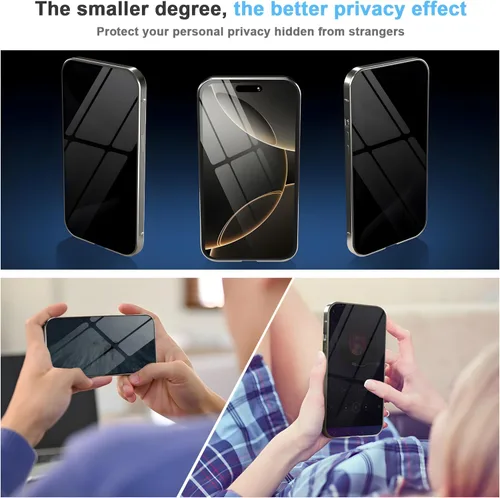 Vista 3 de Funda de privacidad de metal de titanio para iPhone 16, protector de pantalla de privacidad integrado y protector de lente de cámara, adsorción