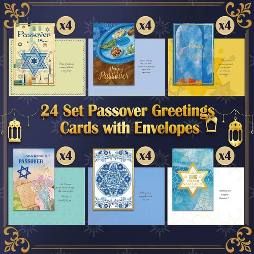 Vista 5 de 24 juegos de tarjetas de felicitación de Pascua con sobres, tarjetas de felicitación de Pascua, tarjetas de pesaj, regalos de vacaciones judías