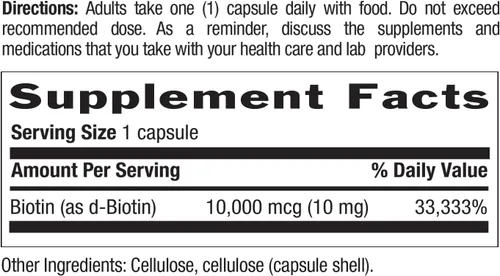Vista 6 de Country Life Biotina de alta potencia 10 mg - Suplemento de biotina vegana y sin gluten para piel y uñas, metabolismo energético - Cápsulas