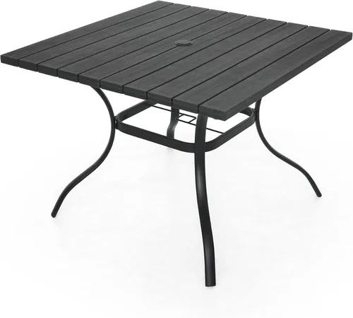Vista 18 de Anmutig Mesa de patio pequeña cuadrada de 27.5 pulgadas con resistente a la intemperie para comedor al aire libre, color negro