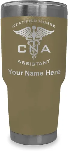 Vista 24 de LaserGram Vaso aislado al vacío de 20 onzas, asistente de enfermera certificada por CNA, grabado personalizado incluido (negro)