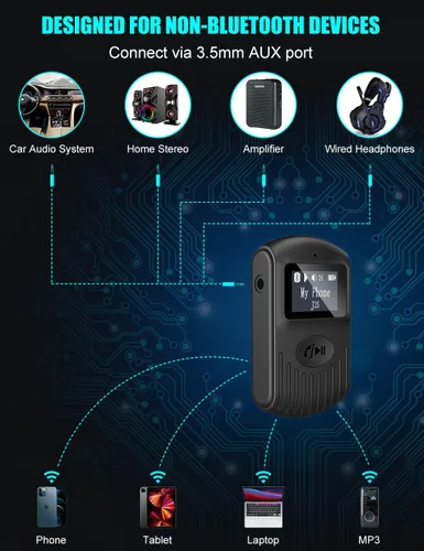 Vista 4 de COMSOON Receptor Bluetooth, negro, adaptador AUX Bluetooth 5.0 de 0.1 in