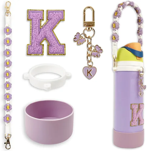 Vista 64 de SITKOL Juego de Monogramas Bonitos de Silicona Compatible con Botella de Agua Owala 24 oz, 32 oz, 40 oz - Accesorios Perfectos con la Letra Owala