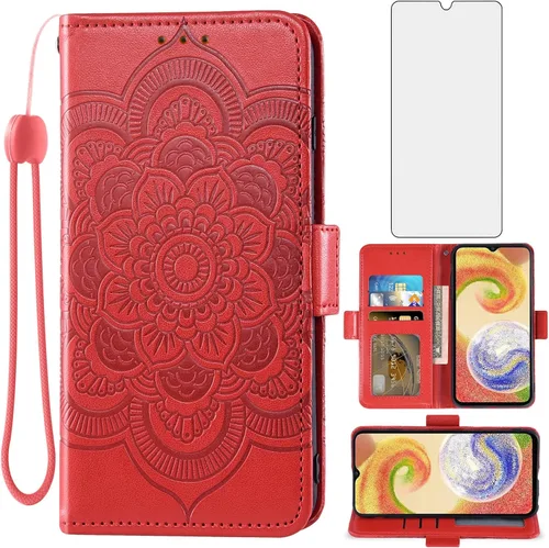 Vista 9 de Asuwish Funda de teléfono para Samsung Galaxy A04e con protector de pantalla de vidrio templado y soporte de cuero para tarjetas de crédito