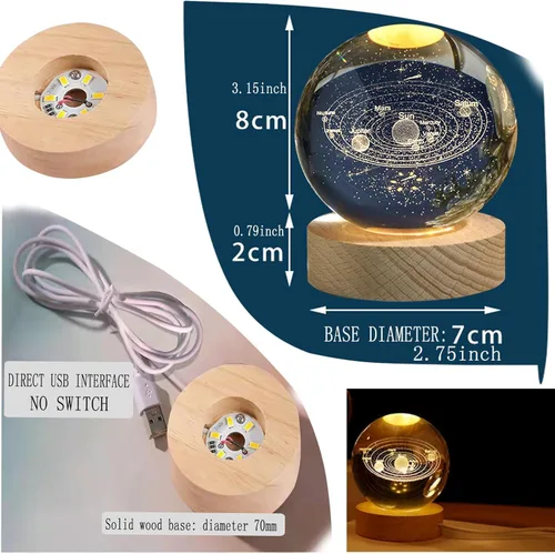 Vista 5 de C&M Luz nocturna de bola de cristal cósmico 3D, lámpara de figura de planeta cósmico, bola de cristal decorativa, pisapapeles, decoración