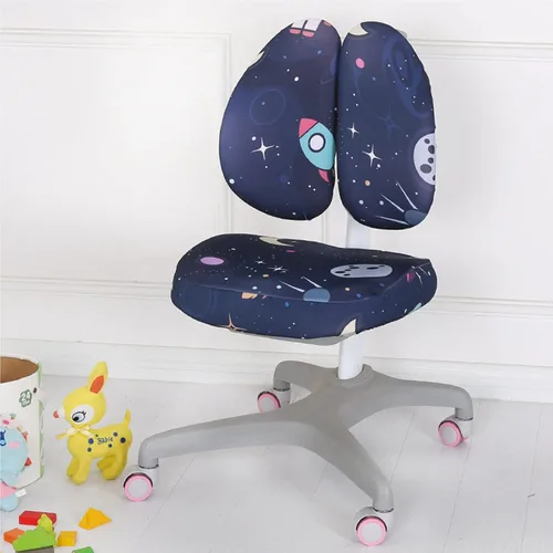Vista 12 de Funda elástica para silla de escritorio para niños, silla de estudio para niños con respaldo hueco, funda para silla de computadora, funda giratoria