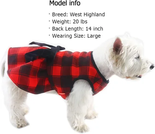 Vista 4 de KYEESE Vestido de Navidad para Perro de Cuadros Búfalo Rojos, Vestidos para Perros con Corbatín, Vestido para Perro Pequeño 0#Buffalo Check