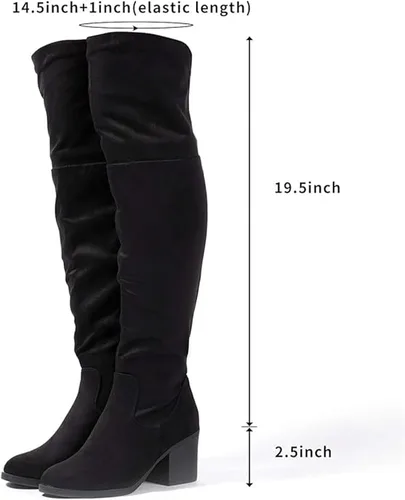 Vista 3 de Katliu Botas largas de invierno con tacón grueso hasta la rodilla para mujer, con cremallera lateral